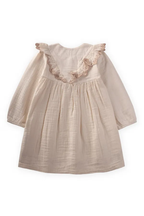 Organik Etnik Nakışlı Müslin Elbise 1-8 Yaş Naturel