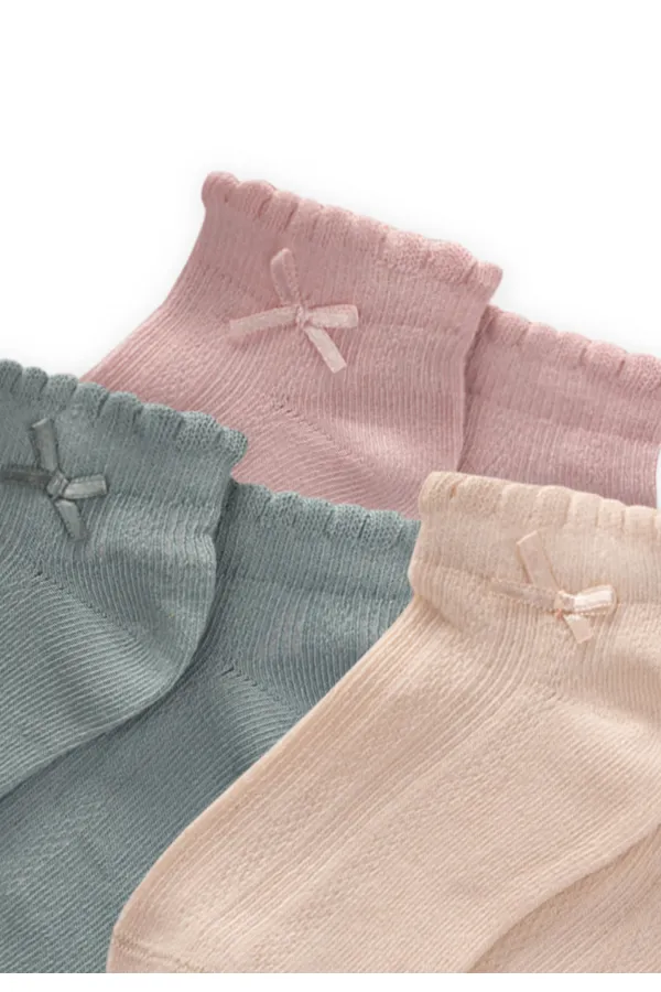 Üçlü Kabarma Fiyonklu Patik Çorap 7-8 Yaş Mint, Pudra, Kum