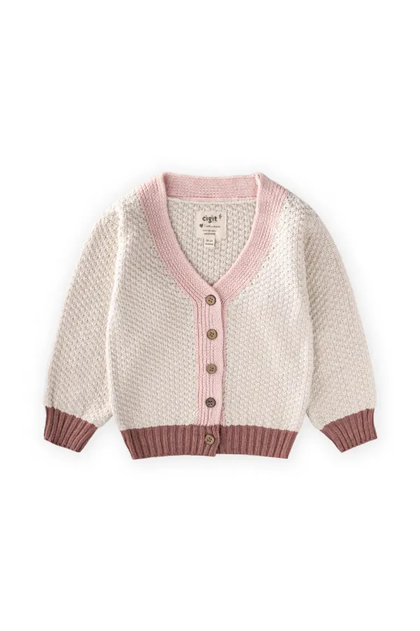 Triko Düğmeli Hırka 2-8 Yaş Doğal Pembe