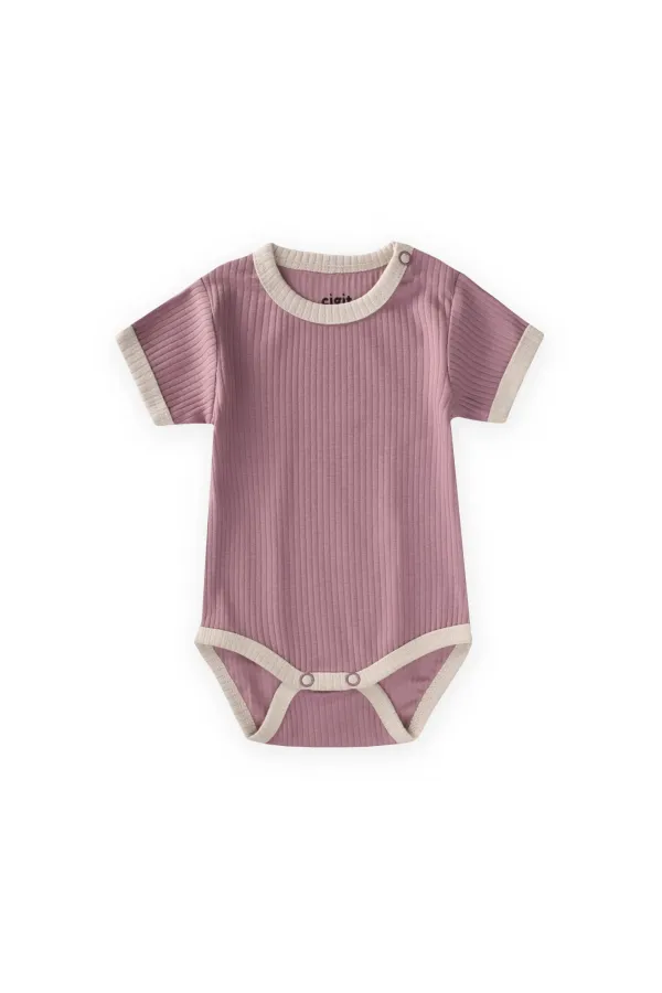 Shoulder-trimmed Bodysuit with Piped Trim, 0-3 Years, Lilac