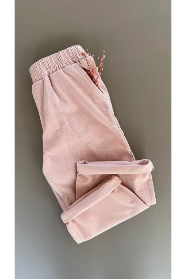 Kadife Pantolon 4-12 Yaş Pudra Pembe