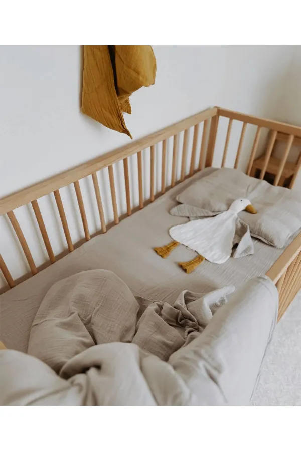 Parure de lit en mousseline avec pochette, housse de couette 100 x 135 cm +/- 3 cm, drap-housse 120 x 150 cm, taie d'oreiller 35 x 45 cm, gris