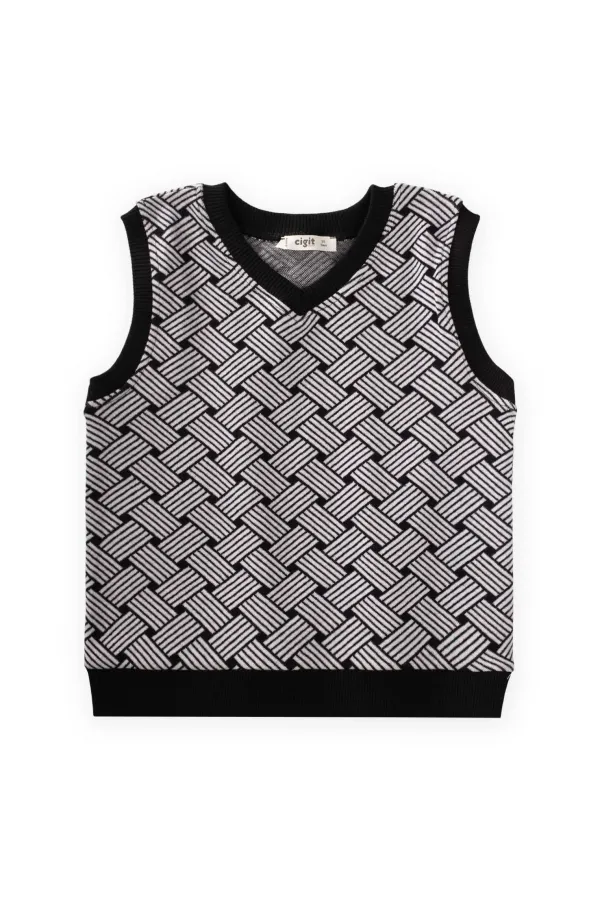 Desenli Süveter 2-7 Yaş Siyah