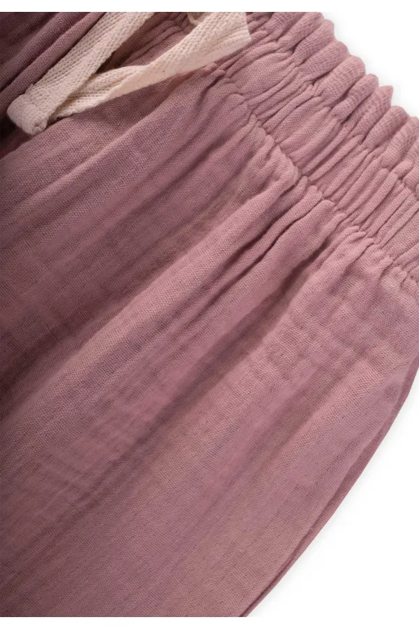 Organic Wide Cut Muslin Trousers with Ruffle Waist, 1-8 Years Copper Organic Wide Cut Muslin Trousers with Ruffle Waist, 1-8 Years Copper