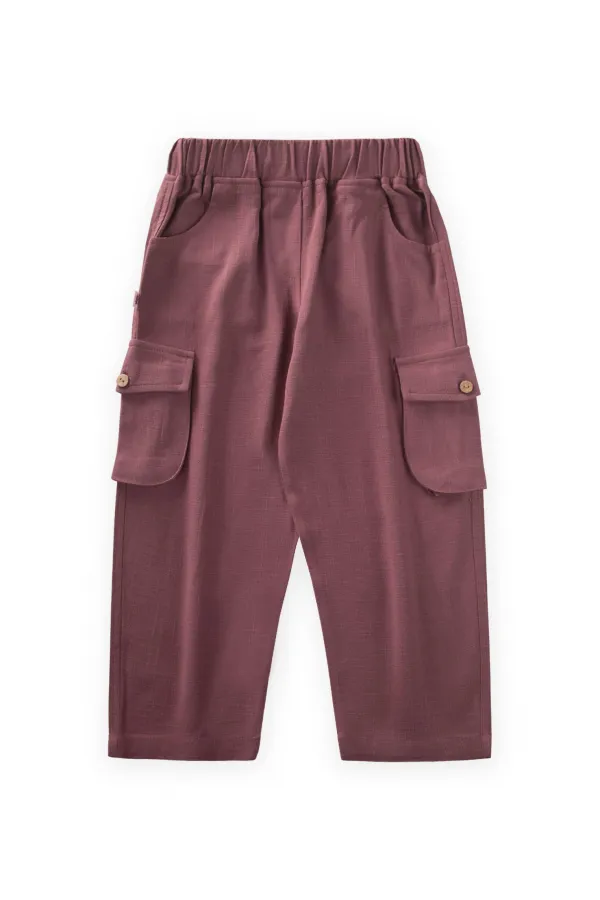 Çift Körük Cepli Keten Pantolon 2-7 Yaş Mürdüm
