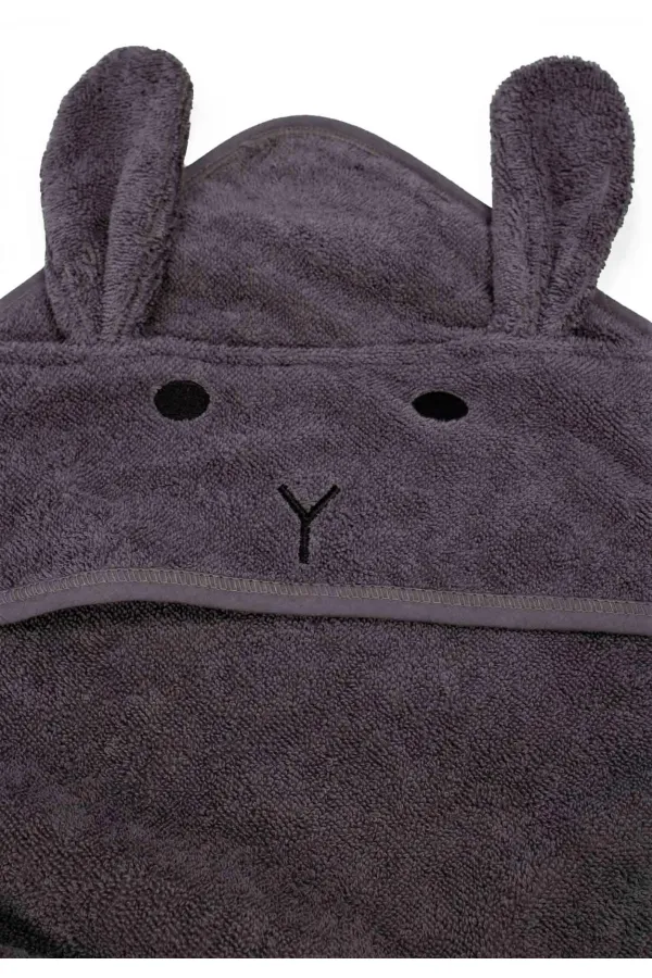 Kulaklı Tavşan Nakışlı Bebek Banyo Havlusu 75X75 cm Füme