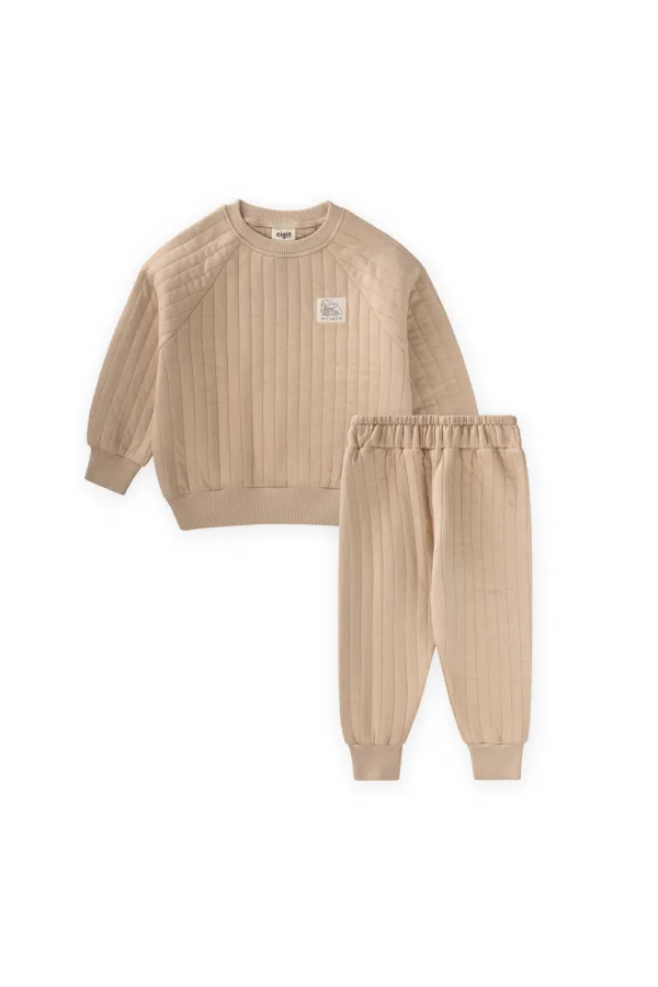 Kapitone Sweatshirt Takım 1-7 Yaş Bej