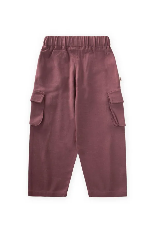 Çift Körük Cepli Keten Pantolon 2-7 Yaş Mürdüm