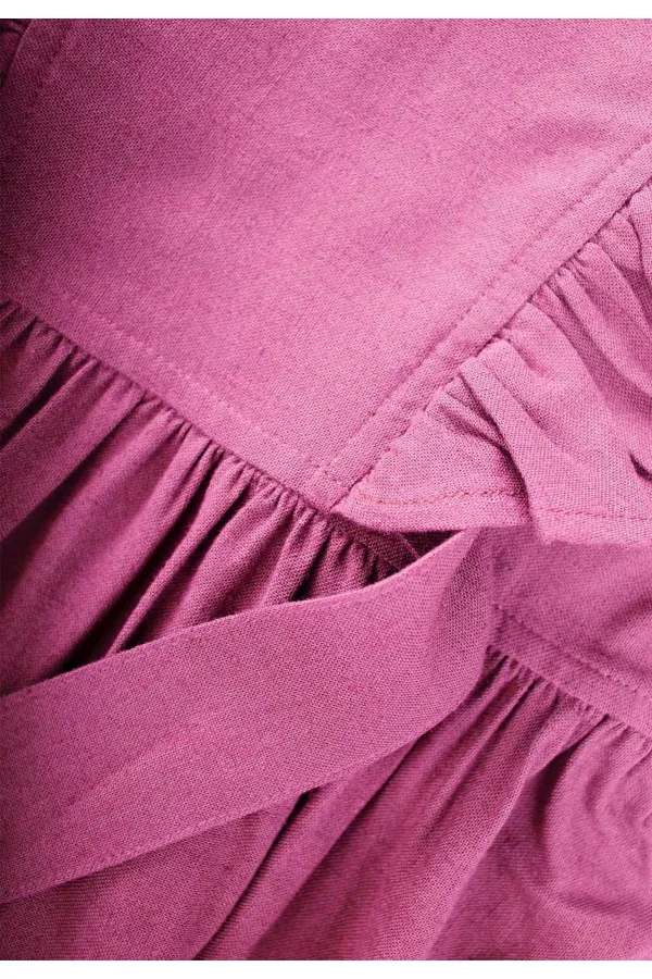 Yanları Bağcıklı Keten elbise 2-7 Yaş Pembe