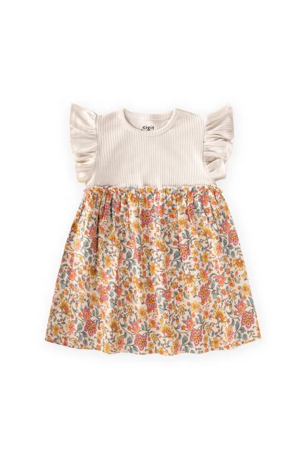 Muslin Trimmed Dress, Ages 1-8, Light Beige