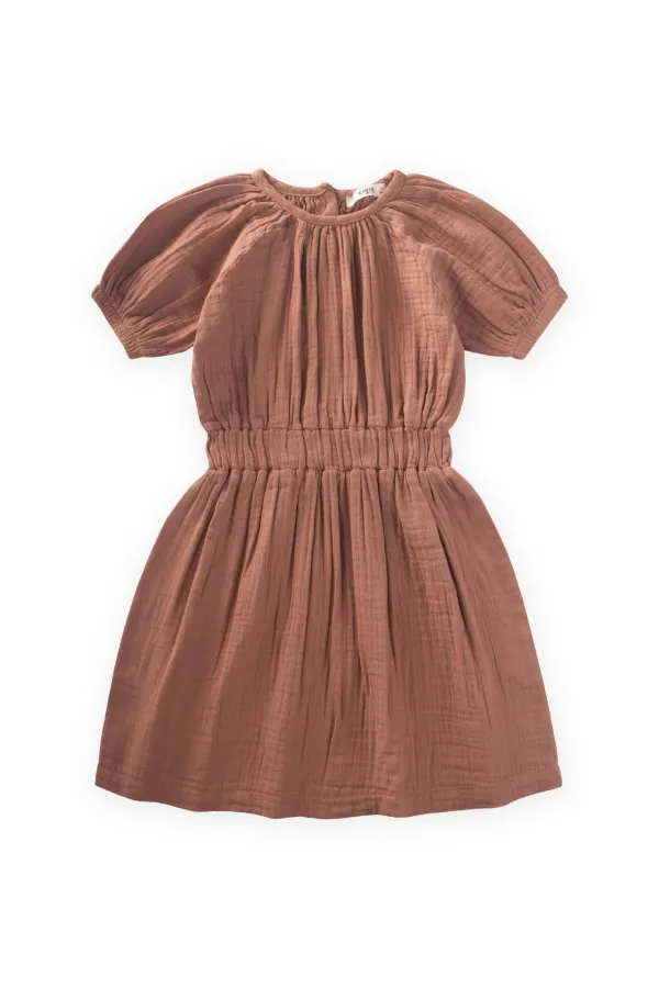Robe rustique bio pour fille de 2 à 9 ans, marron