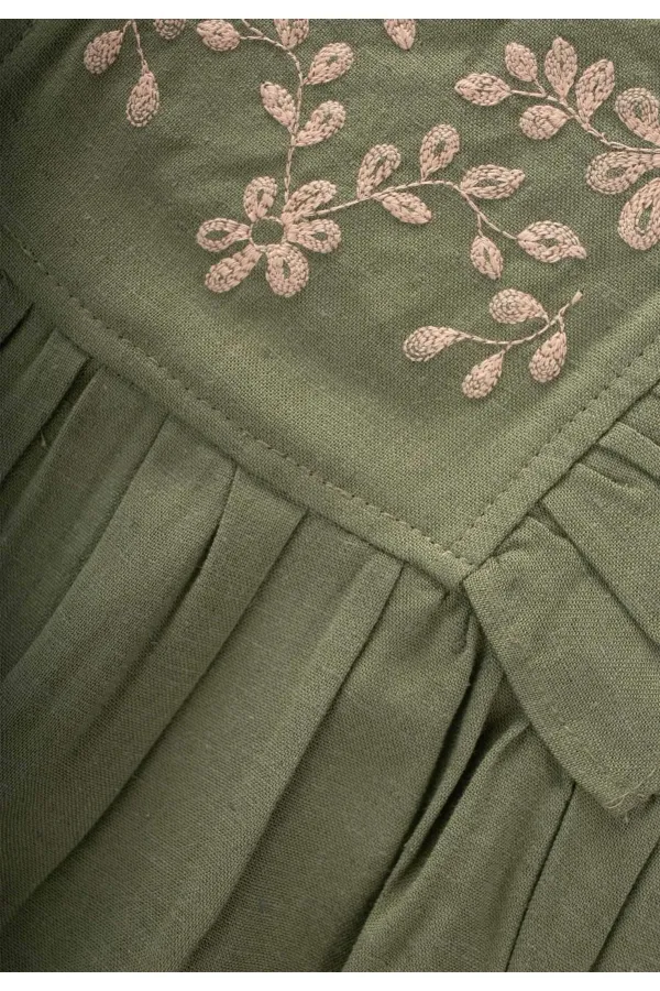 Linen Suit with Embroidered Shorts for 2-7 Years Old Khaki Green