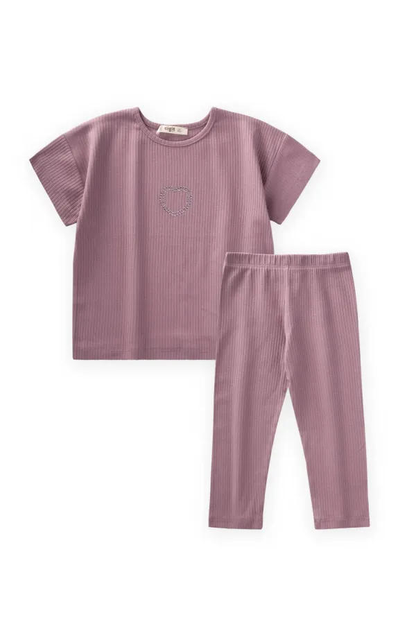 Collants côtelés brodés de pierres, lilas, pour enfants de 2 à 7 ans