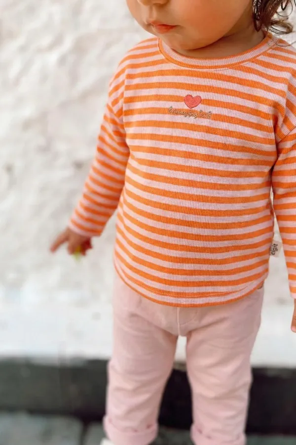 Ensemble bébé fille rayé en maille rose poudré et pêche, 0-3 ans