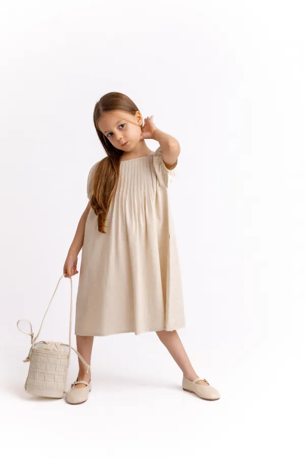 Robe en lin côtelé, 2-7 ans, naturelle