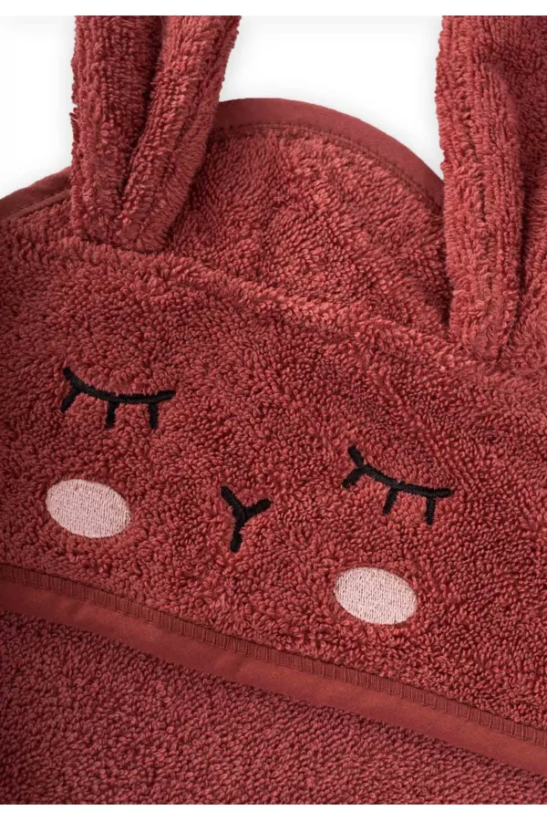 Serviette de bain bébé brodée oreilles de lapin, 75 x 75 cm, rouille