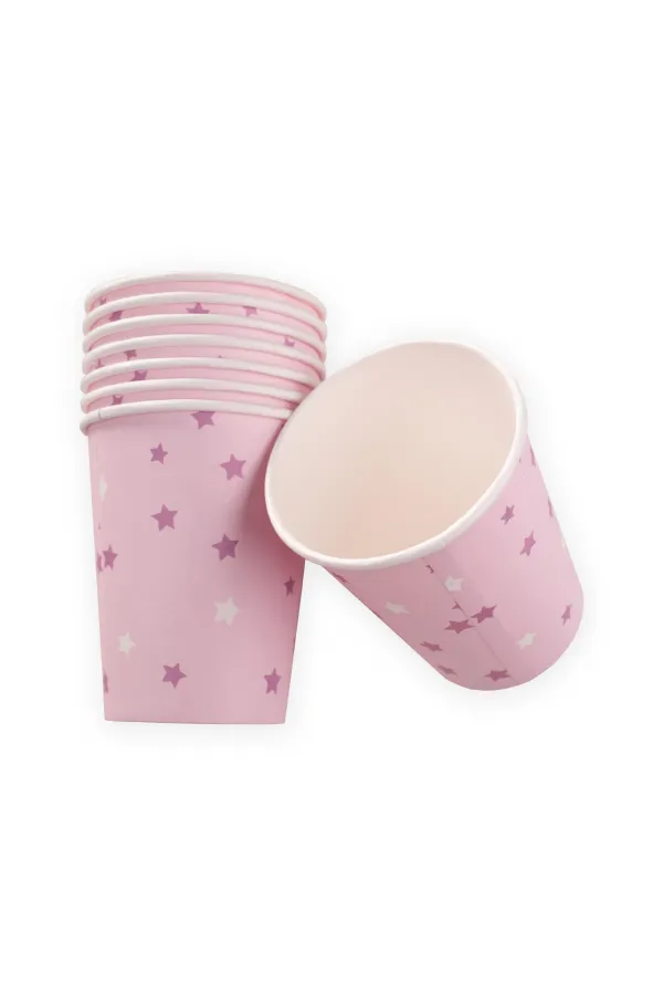Lot de 8 gobelets en carton avec étoiles roses