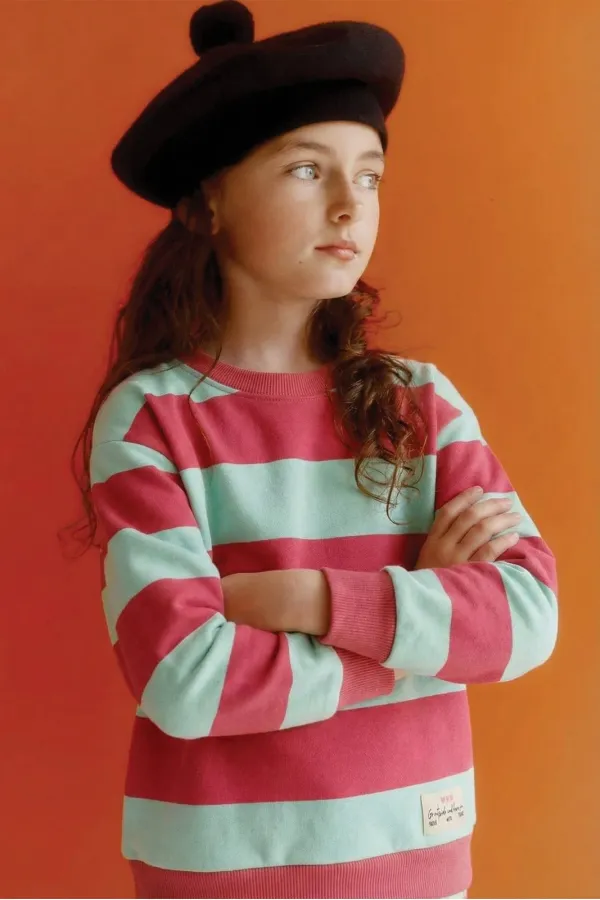 Sweatshirt 4-12 Years Mint Coral Striped