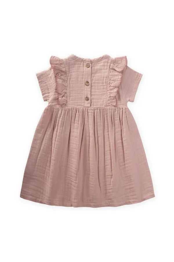 Robe ethnique brodée en coton biologique, 1 à 7 ans, rose poudré