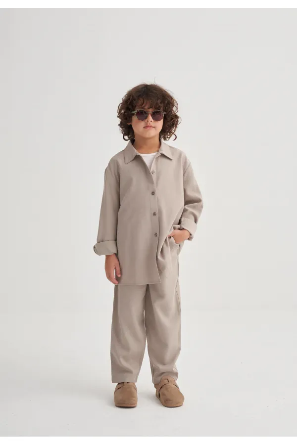 Gömlekli Tencel Takım 2-7 Yaş Bej