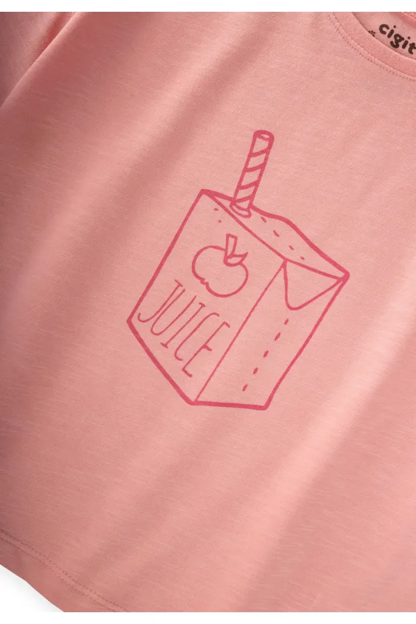 Juice Baskılı Taytlı Takım 2-8 Yaş Koyu Pembe