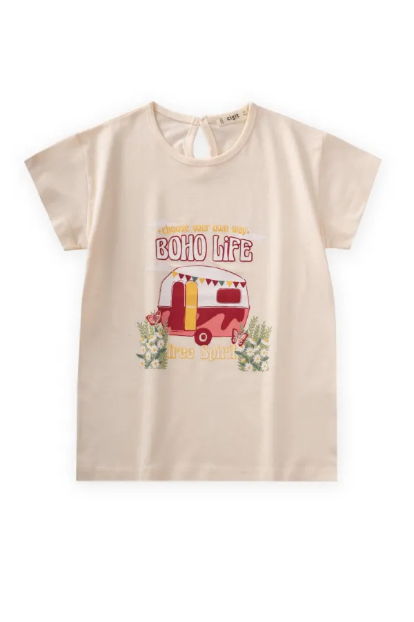Boho Caravan Printed T-Shirt 8-12 Years Ecru