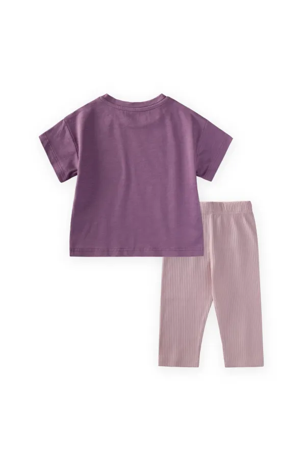 Taylı T-Shirt Takım 1-8 Yaş Mor