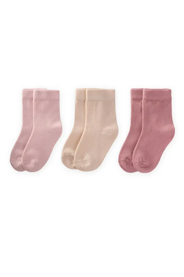 Lot de trois paires de chaussettes pour enfants (3-10 ans) : sable, rose poudré, rose pâle