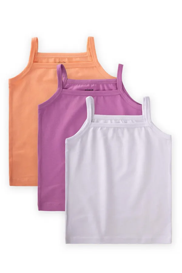 Girls' Strappy Tank Top, Three-Pack, Lilac, White, Salmon
