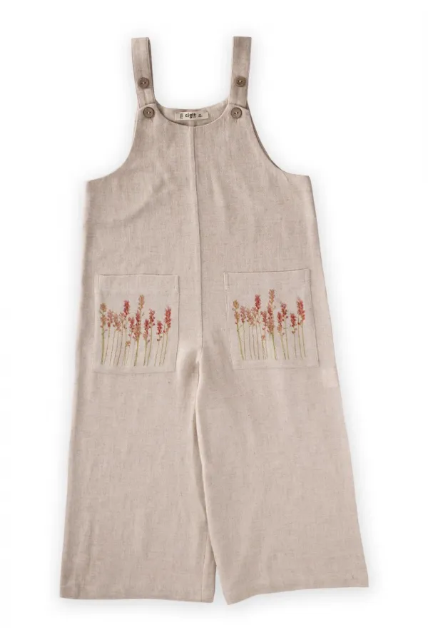 Salopette en lin à poches longues pour enfants de 2 à 7 ans, couleur naturelle
