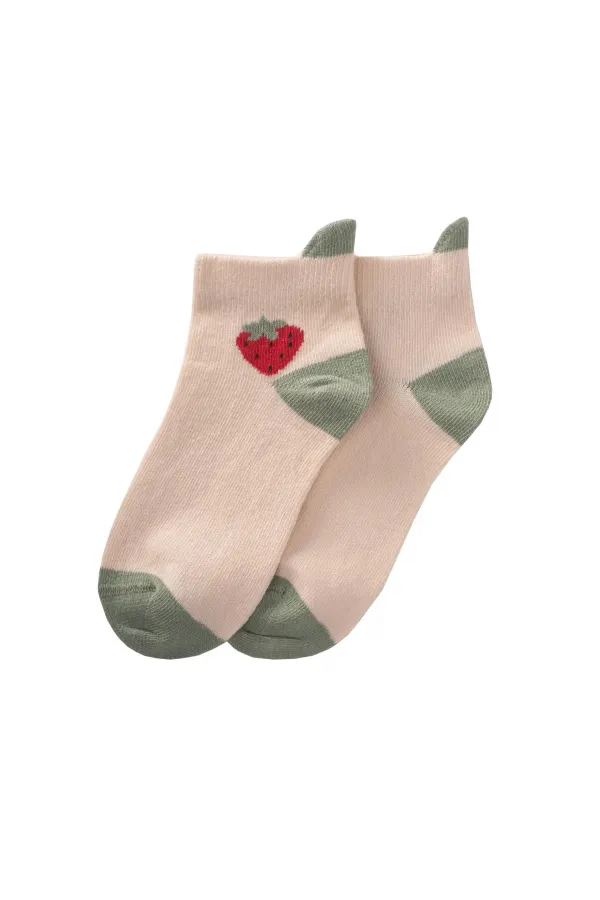 Chaussettes pour enfants à motif fraise 5-12 ans Kum-Çağla