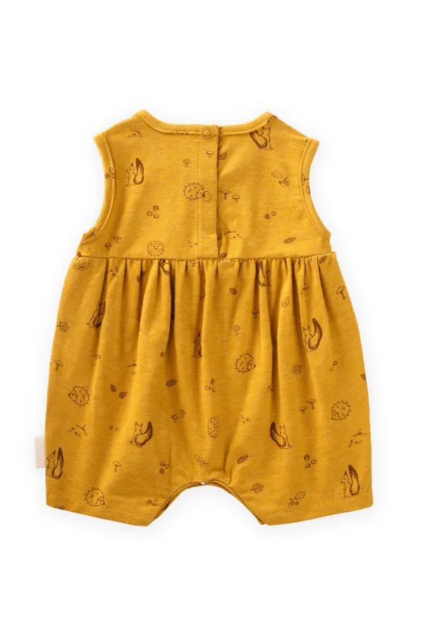 Desenli Kısa Tulum 0-3 Yaş Hardal Sarı