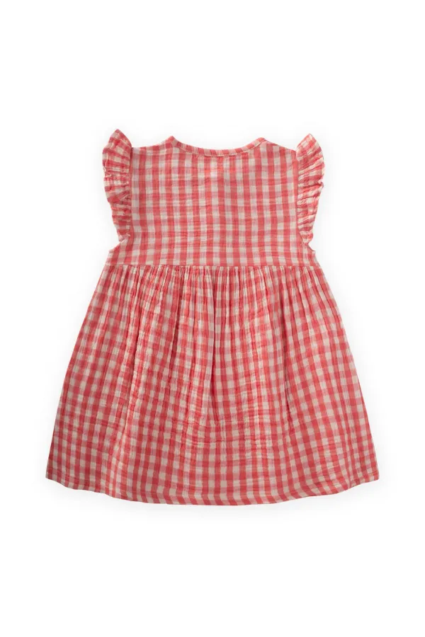Peti Square Patterned Dress 1-8 Years Coral