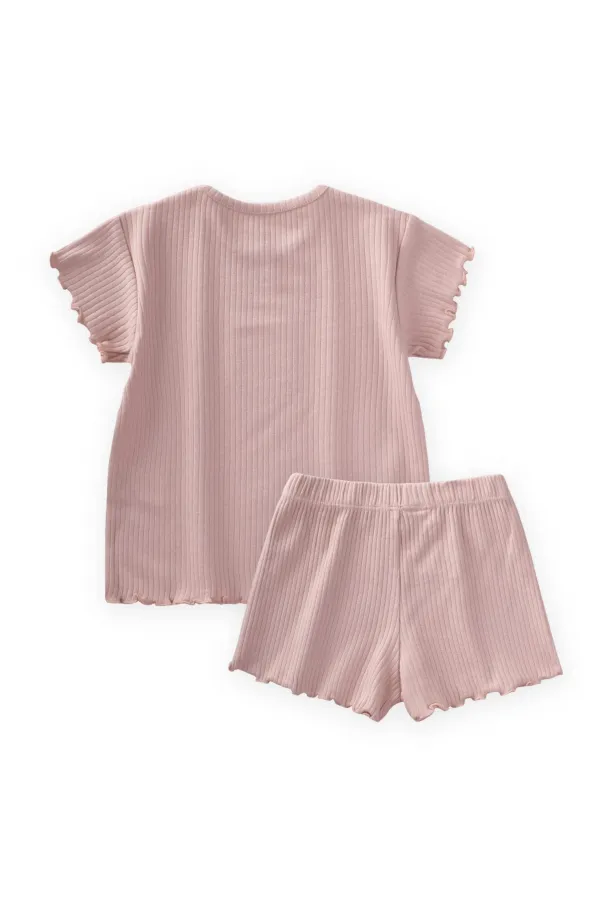 Fitilli Şortlu Takım 1-7 Yaş Pudra Pembe Fitilli Şortlu Takım 1-7 Yaş Pudra Pembe
