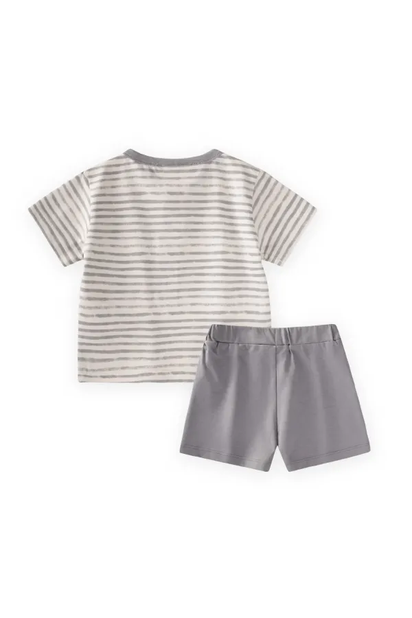 Striped T-Shirt Set with Pockets, 0-2 Years, Grey