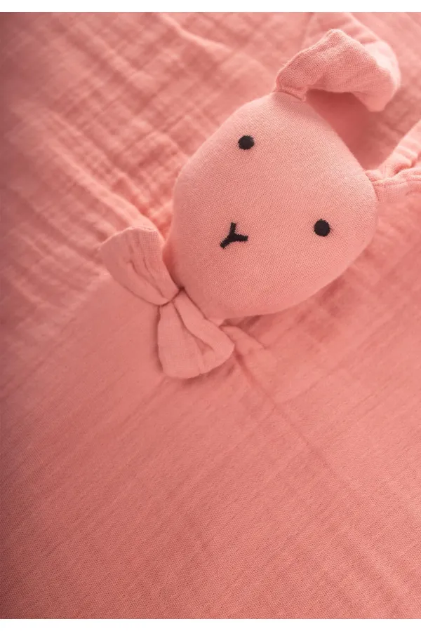 Compagnon de sommeil en mousseline lapin (lavé) 40 x 40 cm, forme bouche de bébé