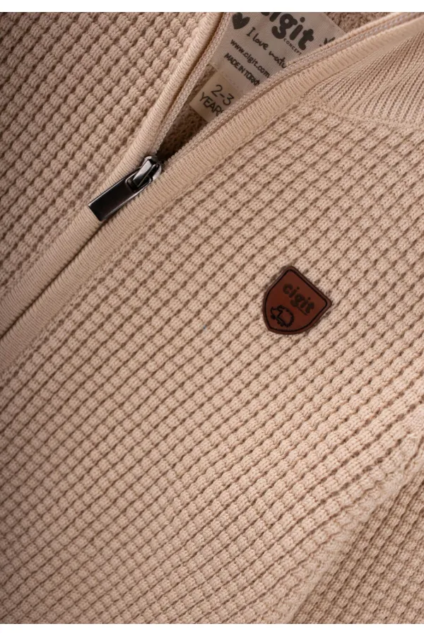 Selanik Fermuarlı Triko Hırka 2-11 Yaş Bej