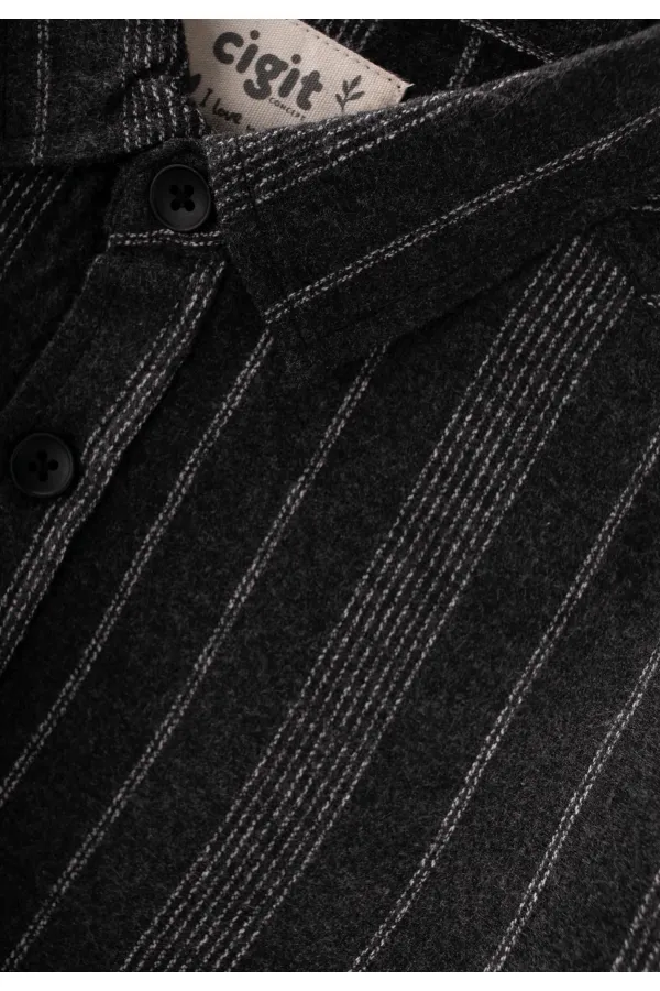 Çizgili Mevsimlik Oduncu Gömlek 2-10 Yaş Antrasit