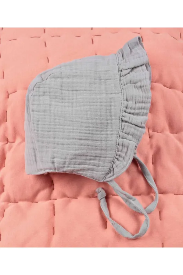 Chapeau bébé musulman à volants et à nouer, gris, 0-2 ans