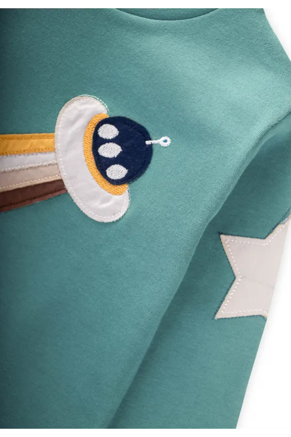 Ensemble pyjama appliqué vaisseau spatial, 2-8 ans, vert