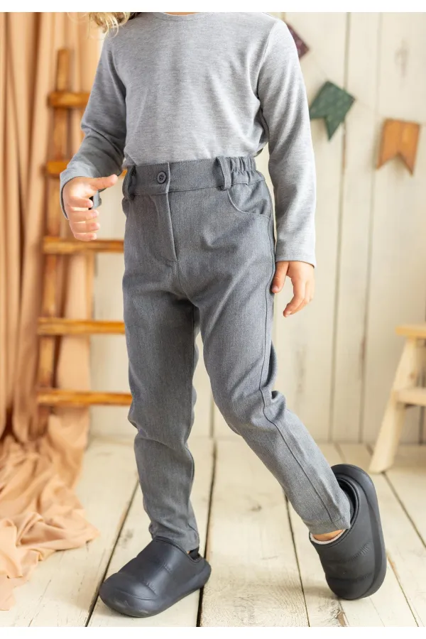 Pantalon en gabardine de lycra gris, 2-7 ans