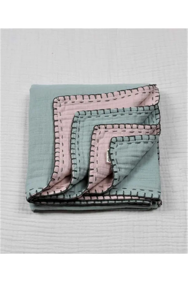 Muslin Double-Sided Handmade Baby Blanket (Washed) 100X100 cm Mint Powder