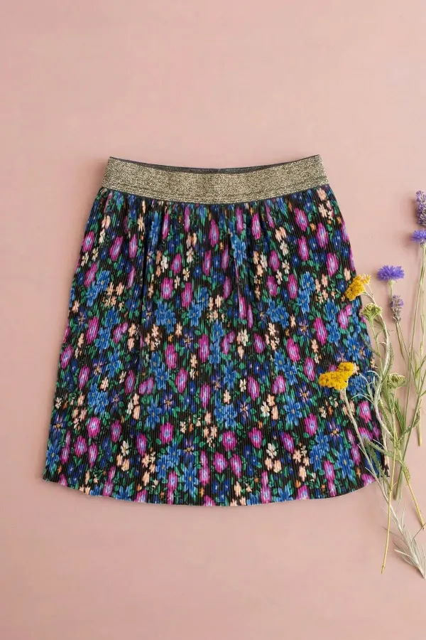 Jupe plissée à paillettes élastique avec détails floraux pour enfants de 2 à 7 ans