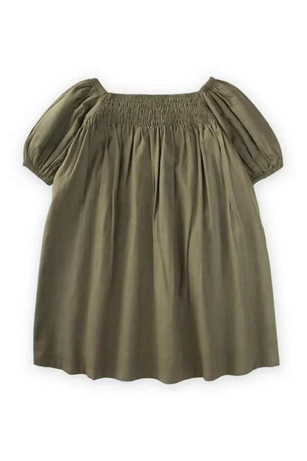 Sıra Lastikli Elbise 2-7 Yaş Haki Yeşil