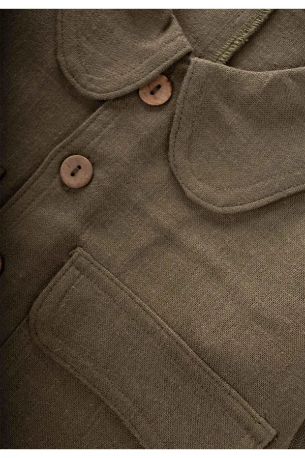 Sarh Keten Düğmeli Ceket 2-7 Yaş Haki Yeşil