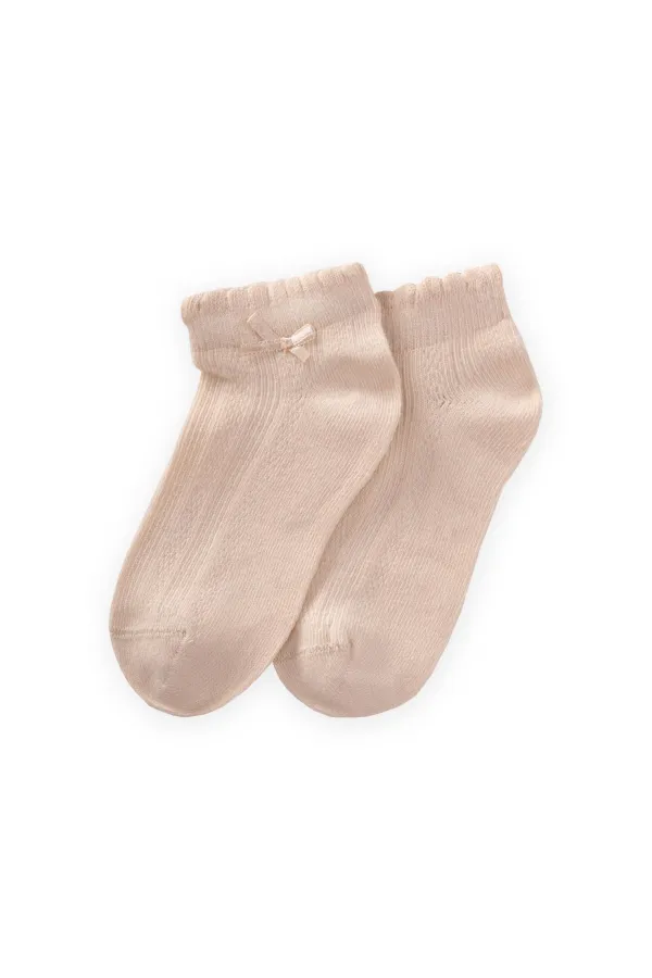 Chaussettes-chaussons pour enfants avec nœud en relief, couleur sable, 5-12 ans