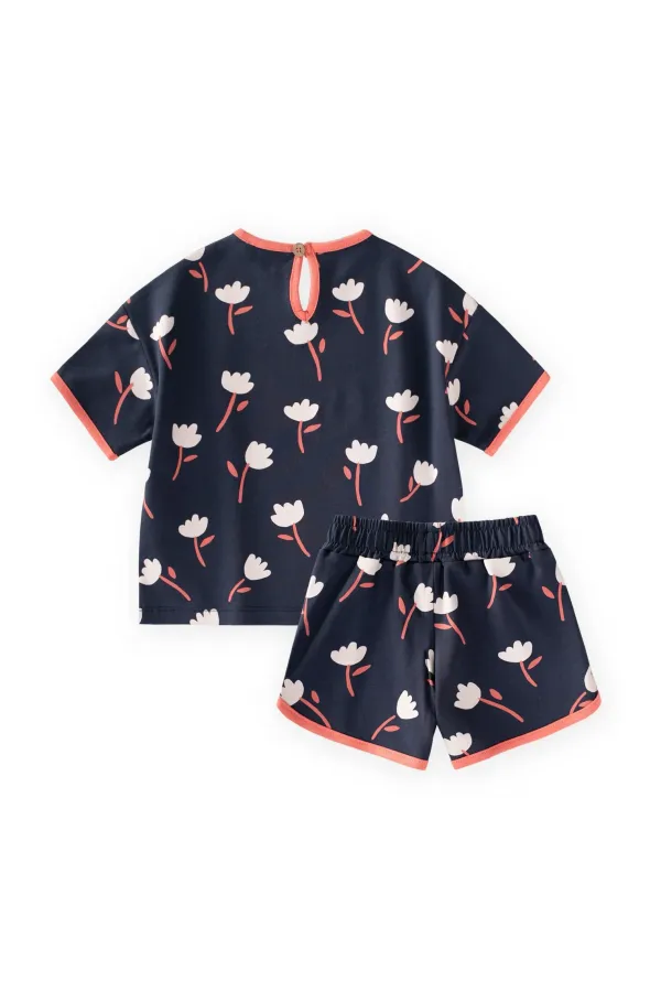 Desenli Oversize Şortlu Takım 1-7 Yaş Lacivert