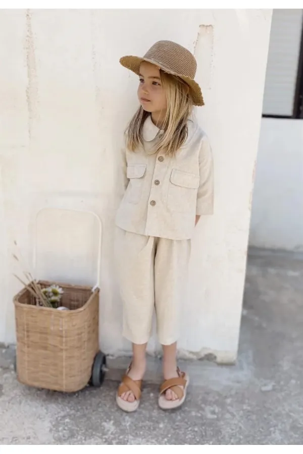 Sarh Keten Düğmeli Ceket 2-7 Yaş Naturel