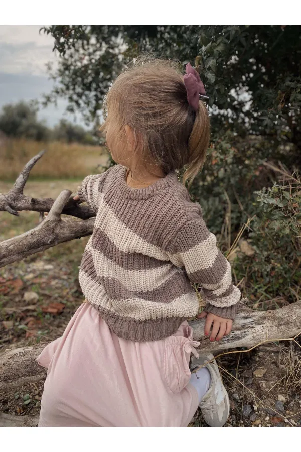 Pull rayé Selanik en maille, couleur vison, pour enfants de 2 à 8 ans