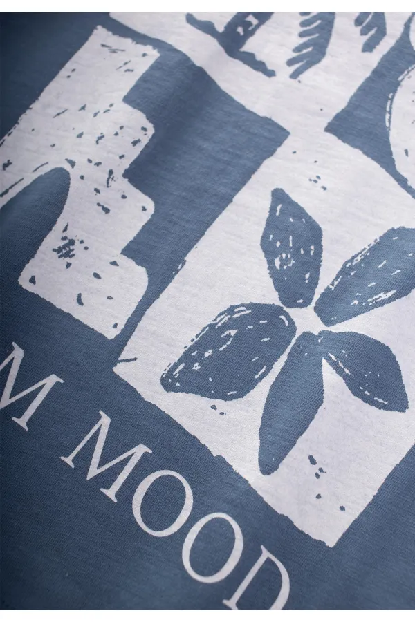 Calm Mood Baskılı T-Shırt 3-8 Yaş İndigo Mavi